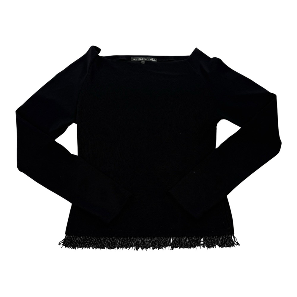Astuces‎ Black Beaded Long Sleeve Stretch Top Women's Size 3 Polyamide Blend